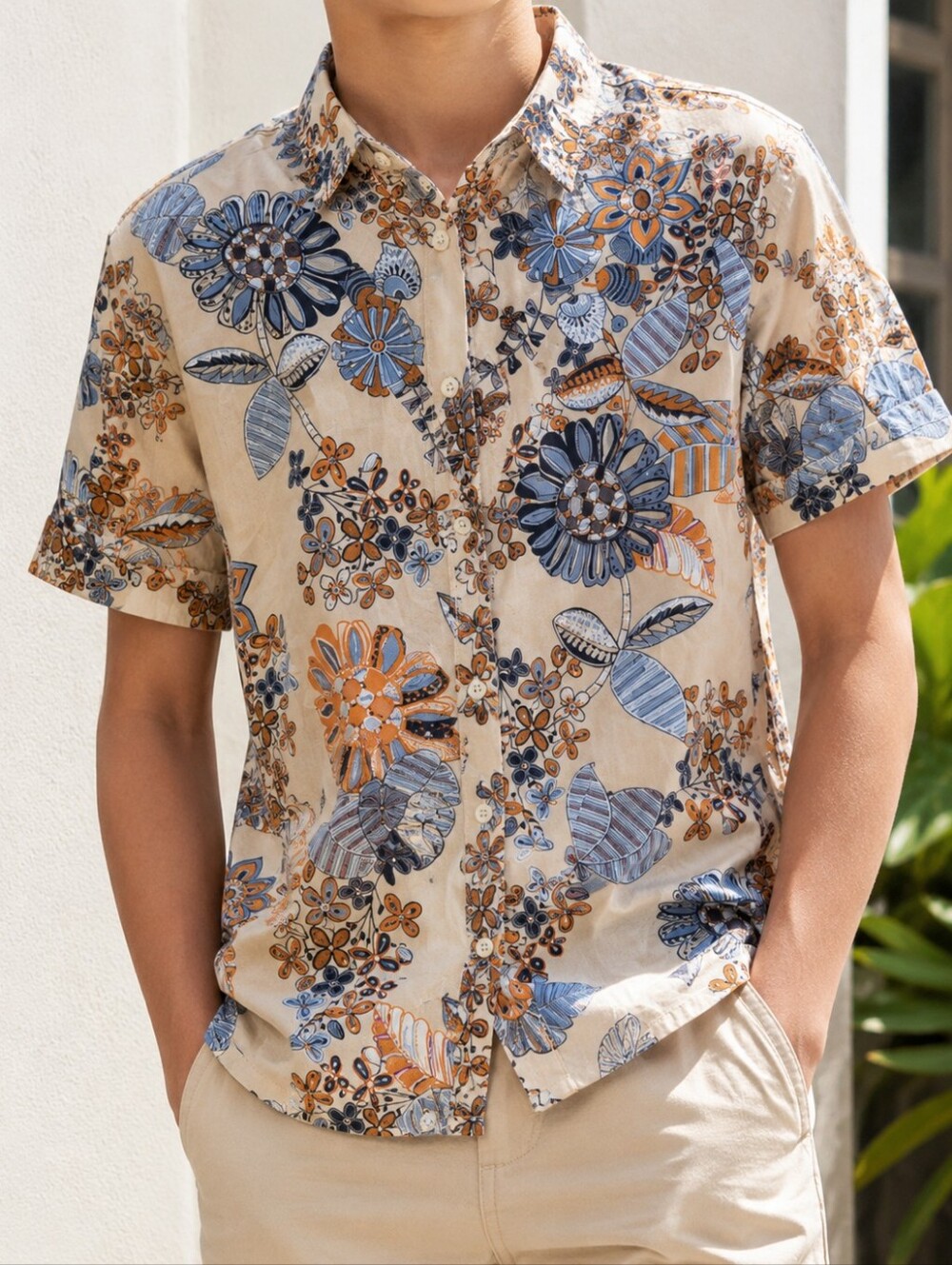Denim & Flower Ricky Singh Floral Button-Up Shirt Boys 13/14 (CM164) – 100% Visc